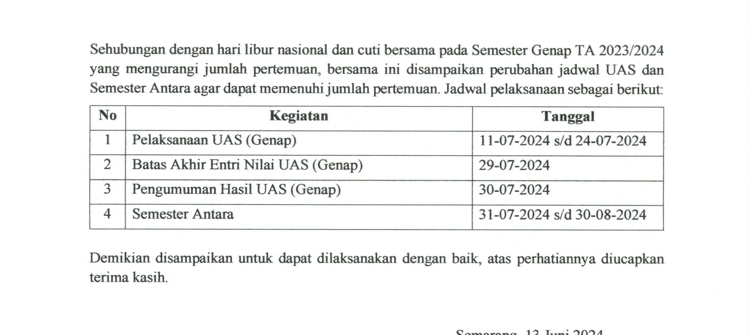 Pelaksanaan Ujian Akhir Semester Genap 2023/2024 Universitas Dian Nuswantoro Semarang
