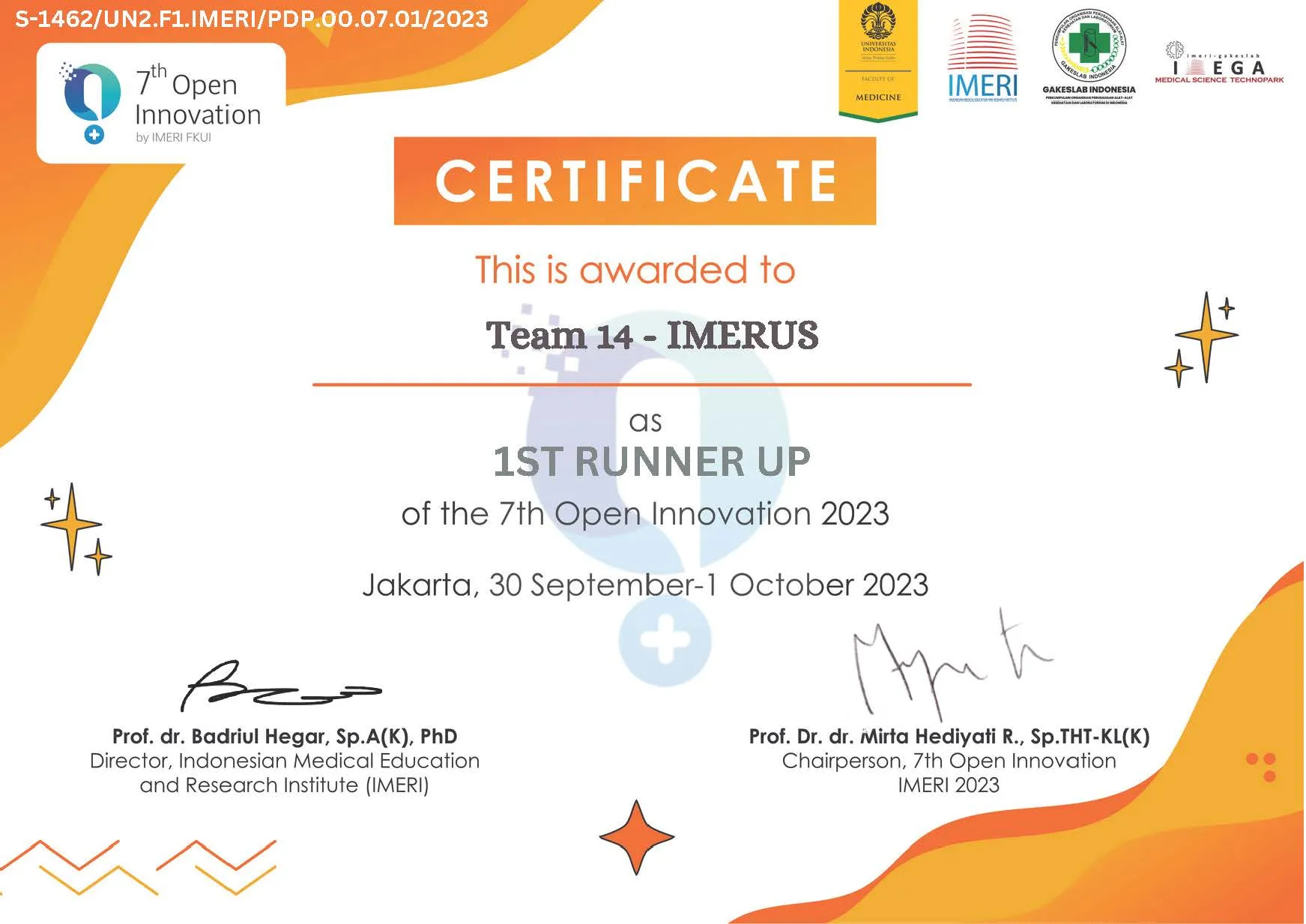 Juara Harapan I - 7th Open Innovation by IMERI FKUI 