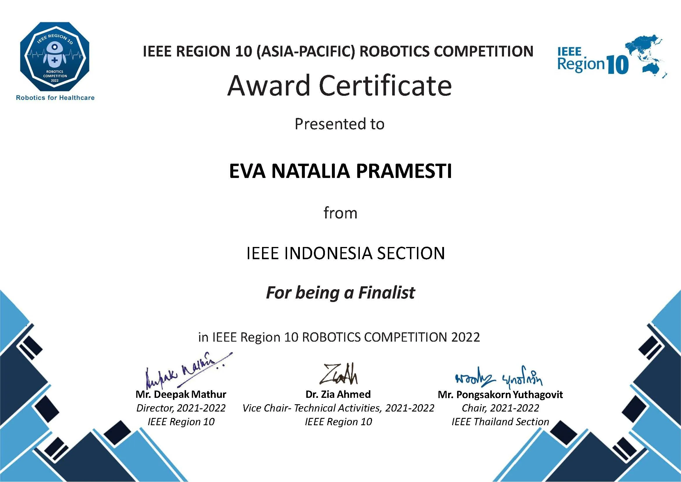 Finalist IEEE Region 10 ROBOTICS COMPETITION 2022 