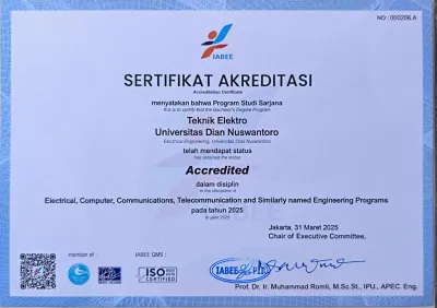 Sertifikat Akreditasi Internasional IABEE Fakultas Teknik Universitas Dian Nuswantoro UDINUS
