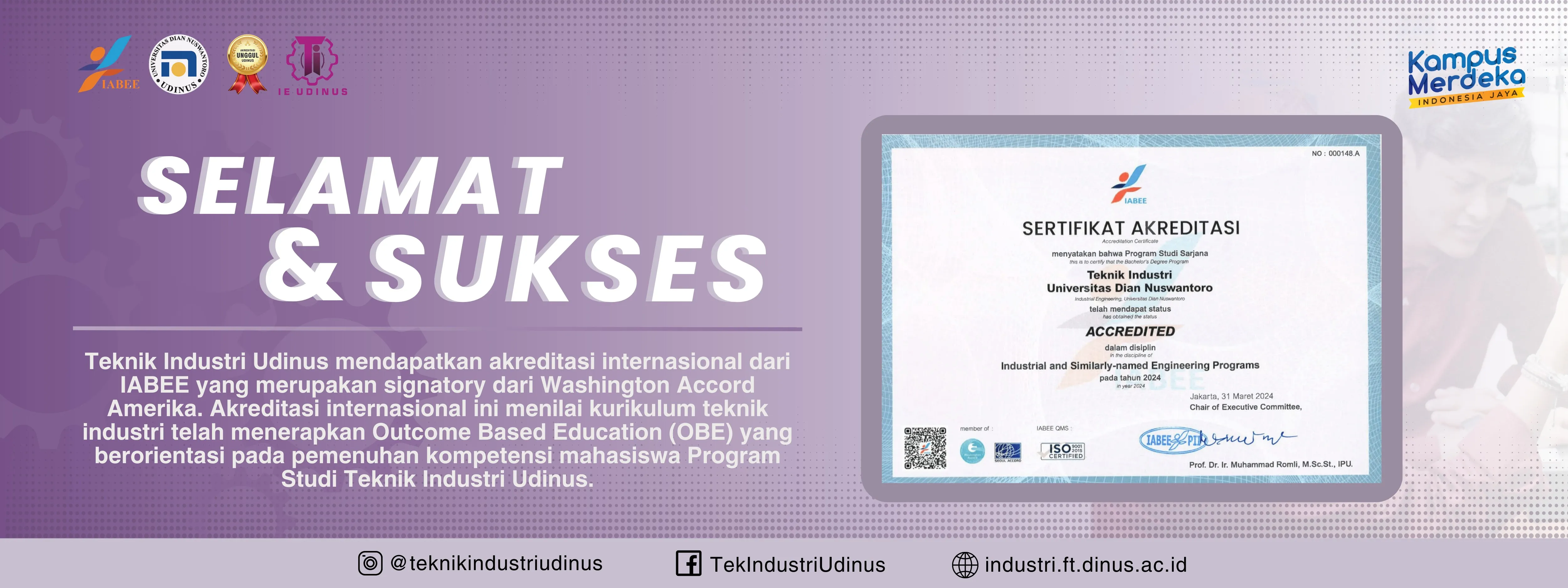 Program Studi Teknik Industri mendapatkan Akreditasi International dari IABEE